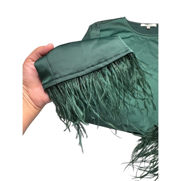 WAYF Merci Feather Trimmed Long Sleeve Cropped Top Women's Small Green Feather - Picture 3 of 8